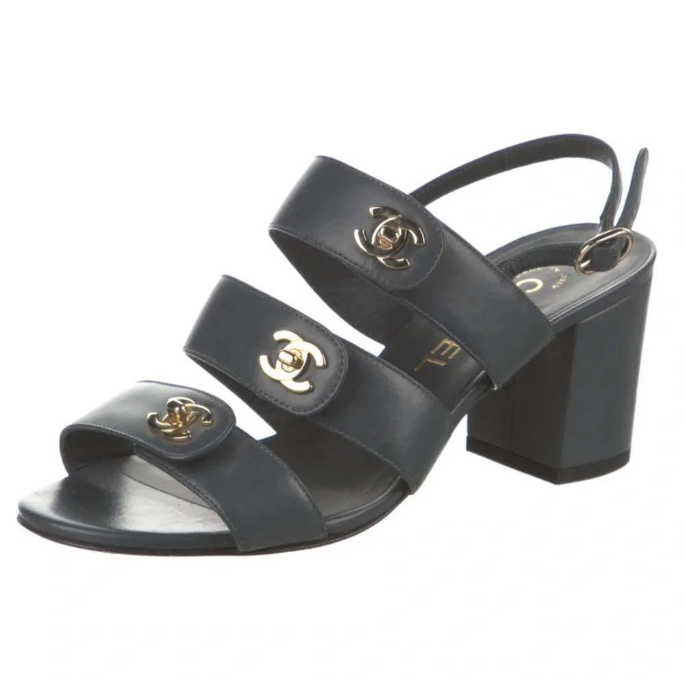 CHANEL Black Sandals with Silver Accents - Picture 2 of 10